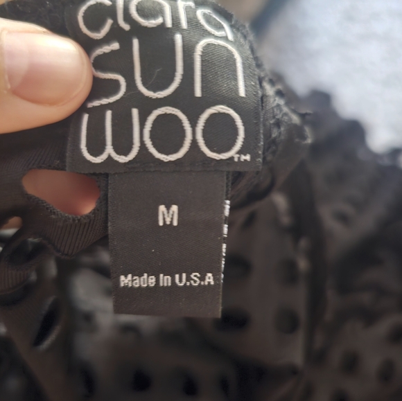 Clara Sun Woo black Net eyelet open back short-sleeve minimalist top size M - Picture 8 of 9